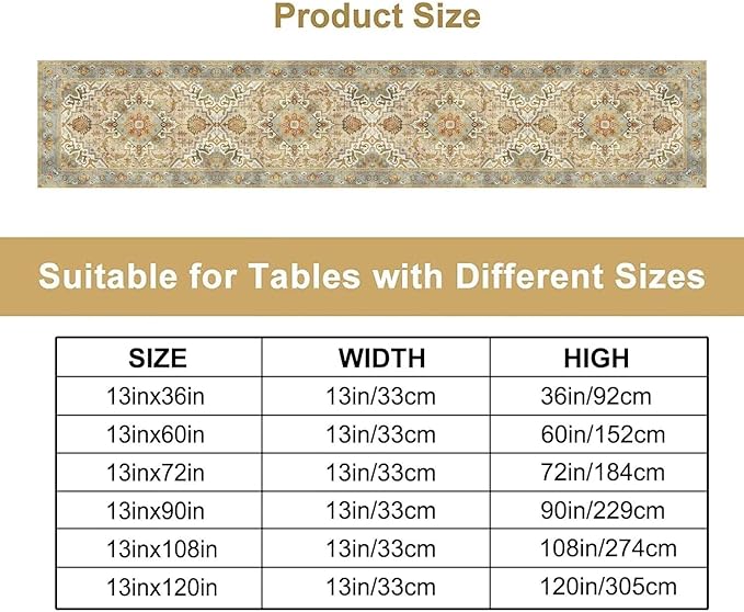 Vintage Boho Floral Table Runner, Rustic Old Farmhouse Yellow Retro Flower Pattern for Home Kitchen Table Decor Dining Coffee Room Party Decor 13x36in