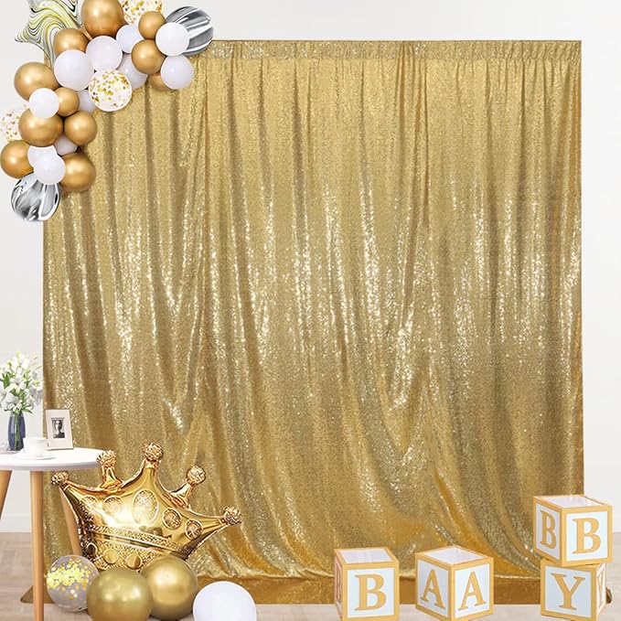 SquarePie Sequin Backdrop Less See Through Thick Background Glitter Curtain Party 20FT x 10FT Gold