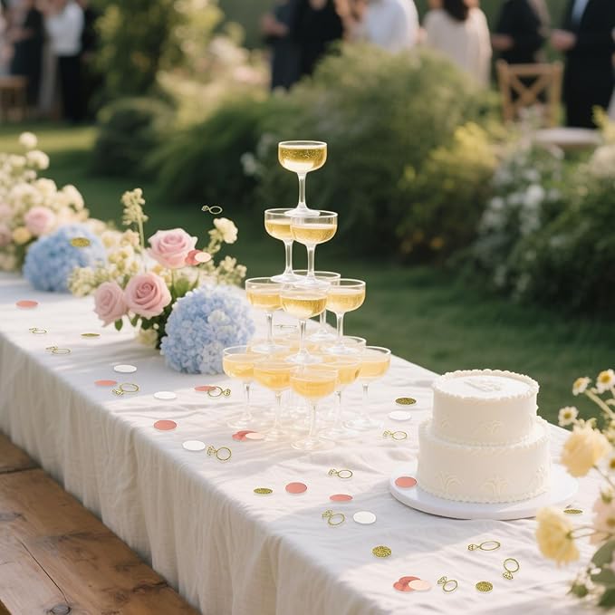 200 Pcs Rose Gold Glitter Wedding Table Confetti, Bridal Shower Decorations, Glitter Paper Diamonds Ring Confetti, Engagement Party Scatter
