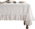 patdrea Vintage Ruffle Tablecloth for Square Tables,Farmhouse Embroidered Cotton White Lace Table Cloth Cover Decor for Dining Room Wedding Banquet Thanksgiving Christmas,59"*59"