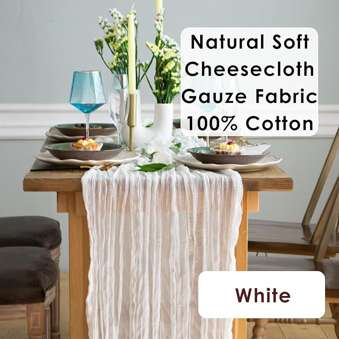White Gauze Table Runner Cotton Wedding Decorations Rustic Cheesecloth Table Runner Cheese cloth Fabric Bulk for white party décor, bohemian table runner Extra Long Boho Cheese Cloth 13 ft (141 in)