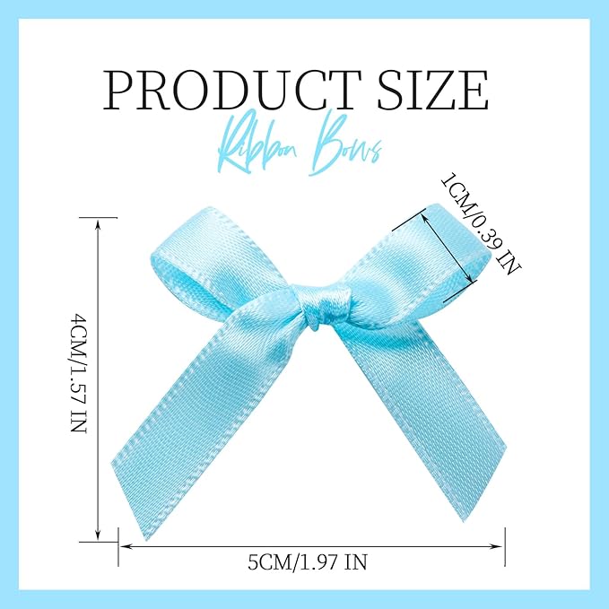 YGDZ 50 PCS Mini Blue Bows, Light Blue Satin Ribbon Bows, Small Bows for Crafts, Tiny Bow for Baby Shower, Party Decorations, Balloon, Gift Box Packaging