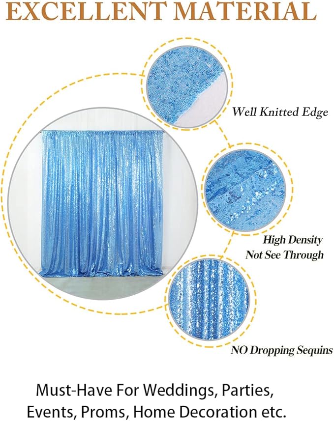 ShinyBeauty 4x8FT Baby Blue Sequin Backdrop Curtains (2-Panel) - Sparkling Photography Backdrop for Weddings, Parties, Events | Glitter Drapes, Shimmering Decor, Lightweight & Photo-Ready