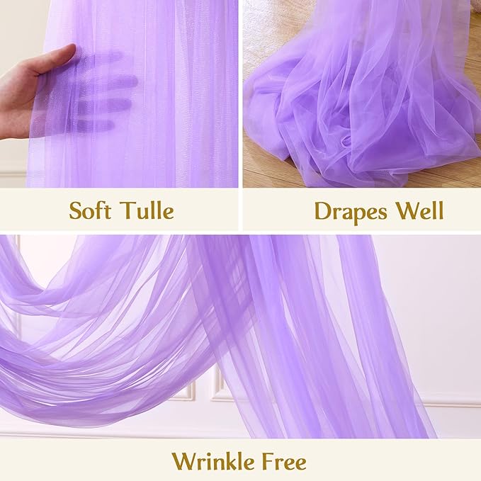 Wedding Arch Draping Fabric Backdrop 1 Panel 30" x 19Ft Purple Arch Drapes Curtains for Wedding Reception Sheer Tulle Backdrop Curtain for Ceremony Birthday Party Baby Shower Arbor Ceiling Decorations