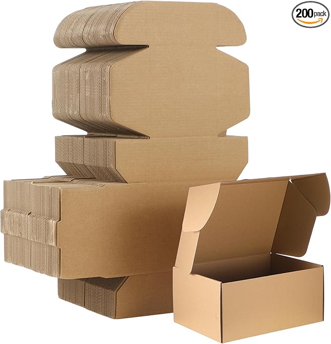 Qilery 200 Pcs Shipping Boxes Cardboard Gift Corrugated Cardboard Brown Boxes Mailer Packaging for Mailing Small Business Present (6 x 4 x 3 Inch)