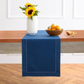 Solino Home Table Runner 108 Inches Long - Cotton Linen Hemstitch Lapis Blue Table Runner 14 x 108 Inch for Fall, Autumn