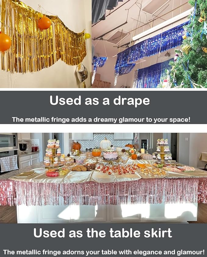 4 Pack Total 40 Feet Foil Fringe Garland Lilac Metallic Wall Hanging Drapes Tassel Skirting Tinsel Streamers for Parade Float Trailer Mardi Gras Party Birthday Wedding (Iridescent Purple)