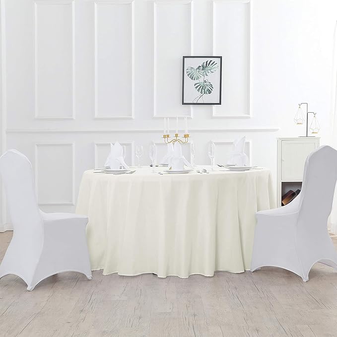 60 inch Round Tablecloth Washable Polyester Table Cloth Decorative Table Cover for Wedding Party Dining Banquet（60 inch,Ivory）