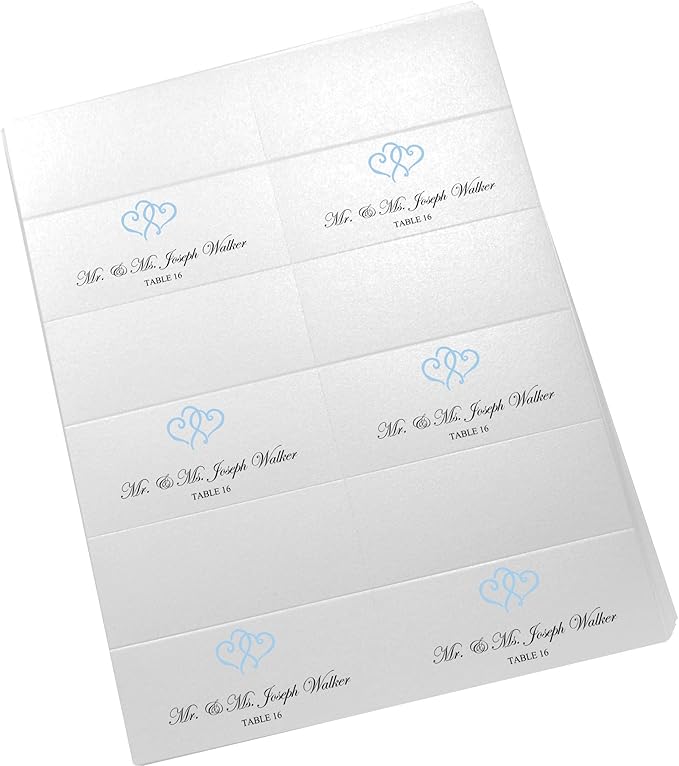 Linked Hearts Printable Place Cards, Light Blue (Choose Color), Set of 150 (25 Sheets), Laser & Inkjet Printers - Wedding, Party, Dinner, and Special Events - Made in the USA