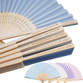 Personalized Engraved Light Blue Fans, Folding Hand Fans 70 Pcs, Wedding Party Favors, Custom Silk-Bamboo Fans