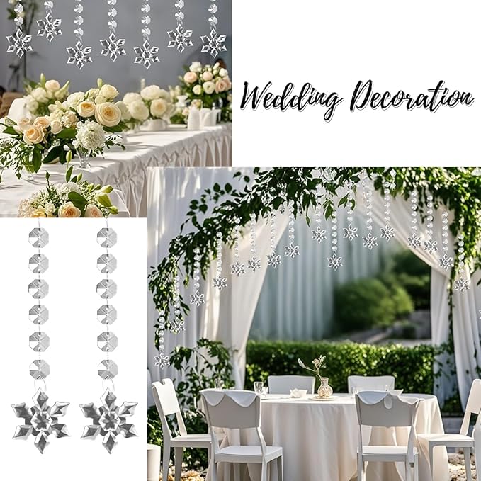 100 Pack Hanging Crystals - Clear Acrylic Prisms Pendant Ornaments for Christmas Tree, Centerpieces, Chandelier, Window & Home Decor, Ideal for Weddings, Parties Decorations (Snowflake)