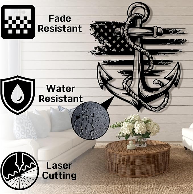 lunwall Metal Anchor Wall Decor, Anchor Metal Sign, Metal Anchor Decor, Anchor Metal Wall Art, Metal Nautical Wall Decor, Metal Wall Decor Coastal, Anchor Wall Decor (white, 35L x 32W / 90 x 81 cm)