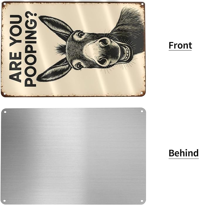 Funny Donkey Bathroom Sign - "Are You Pooping?" Rustic Metal Tin Sign for Toilet, Restroom, Farmhouse Humor Decor - 8"x12" Wall Art Gift