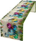 Christmas Table Runner,Colorful Balls Xmas Tree Snowflake Pattern Print Tablecloth Burlap for Hotel Indoors Outdoor Dining Room Kitchen Home Decor,W13X L36 in