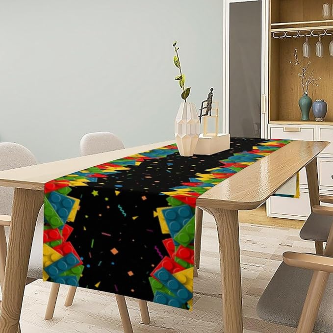 Building Blocks Colorful Blocks Table Runner for Kids Teens Bedroom Living Room Kitchen Birthday Party Decor - 13x36 Inch
