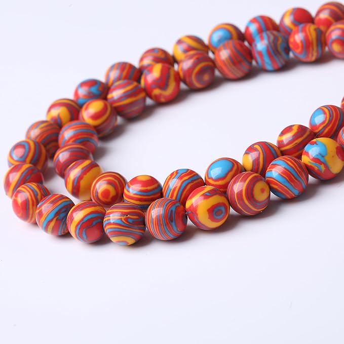 Red Yellow Blue Peacock Turquoise Stone Beads Gemstone Round Crystal Energy Jade Beads Stone Beads for Jewelry Making DIY Bracelet Necklace Jewelry Making 1 Strand 15.5inch 45PCS 8MM