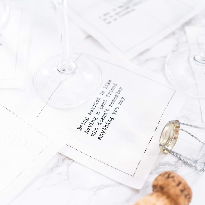 Five Star Napkins Marriage Quotes, White Cotton Cocktail Napkins, Beverage Napkins, Bar Napkins, Cloth Napkins, Party Napkins, Events, Holidays, Weddings, Birthdays, Disposable, 4.5" x 4.5"- (50x)