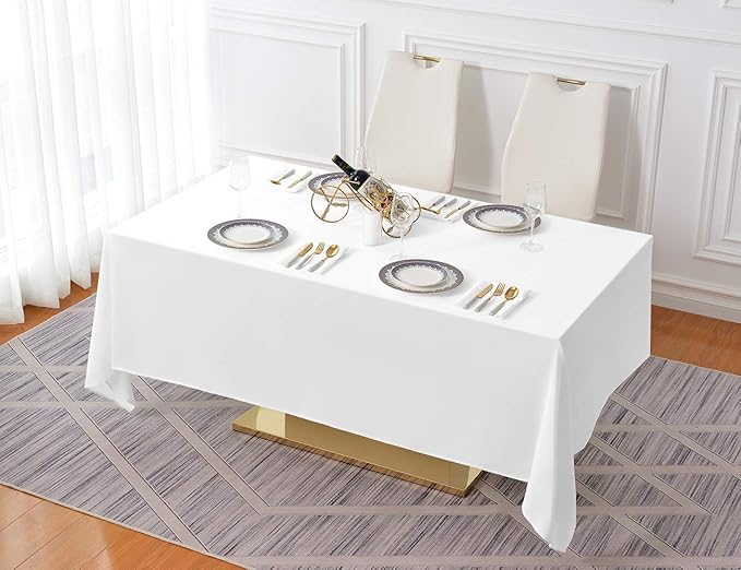 Surmente White Rectangle Tablecloth 60 x 102-inch Rectangular Polyester Table Cloth for Weddings, Banquets, or Restaurants