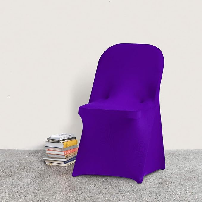 Peomeise Stretch Spandex Folding Chair Cover for Wedding Party Dining Banquet Event (Purple,25pcs)