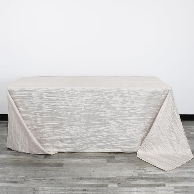 YOUR CHAIR COVERS - 90 x 132 Inch 6 ft Ivory Rectangular Crinkle Taffeta Tablecloth – Elegant Table Linen for Rectangular Tables, Weddings & Events