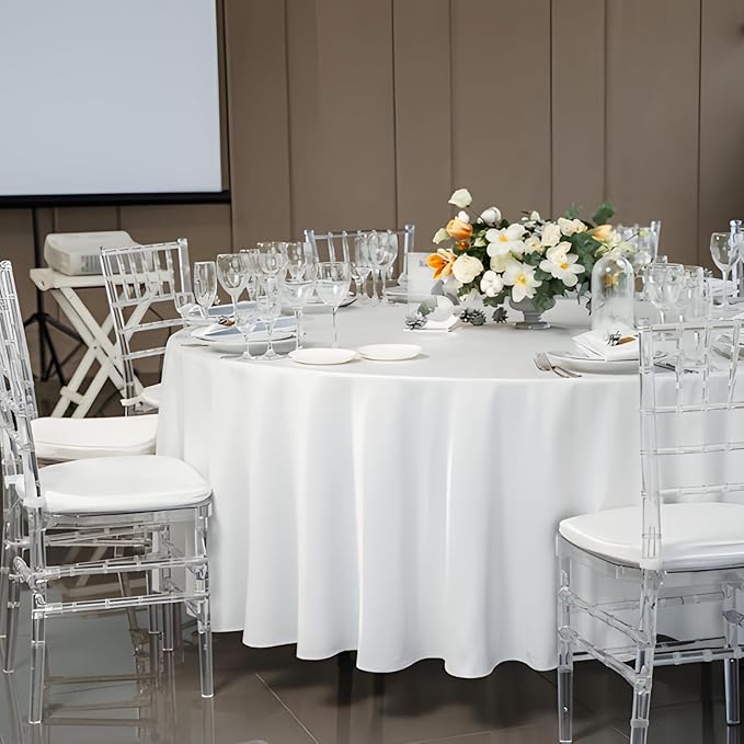 8 Pack White Round Tablecloth 108 Inch White Table Cloth Stain and Wrinkle Resistant Round White Tablecloths Reusable and Washable Polyester Fabric Table Covers for Buffet Wedding Party and Banquet