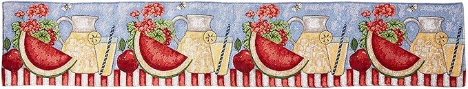 Tache Blue Summer Table Runner 90 Inches Long Fruity Drinks Colorful Watermelon Lemonade Decorative Spring Summer Blue Red Woven Tapestry Long Kitchen Coffee Dining Table Runners