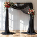 Wedding Arch Draping Fabric,1 Panel 18FT Black Sheer Chiffon Curtain Drapes 6 Yards for Wedding Ceremony Birthday Party Decoration