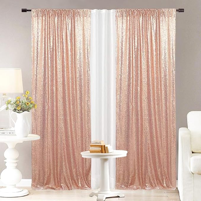 Eternal Beauty Sequin Backdrop Curtains, 2x8 Ft-2 Panels Rose Gold Back Drop for Shimmer Photography Party Wedding Birthday Decor