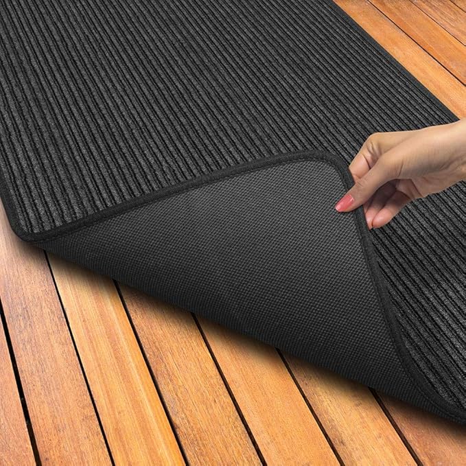 House, Home and More Indoor Outdoor Double-Ribbed Carpet Runner with Skid-Resistant Rubber Backing - Smokey Black - 3 Feet x 30 Feet