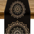 Golden Mandala Table Runner, Traditional Indian Gold Black Flower Vintage Luxury Bohemian Mandala Table Runner for Home Kitchen Dinning Table Indoor Outdoor Holiday, 13x108inch