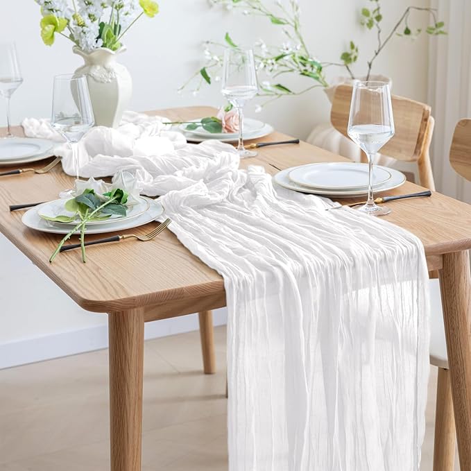 Asee'm 3pcs Cheesecloth Table Runner 120 Inches Long Ivory Boho Gauze Cheese Cloth Runner 10FT Rustic Sheer Table Runners for Christmas Wedding Party Baby Shower Spring Easter Decoration