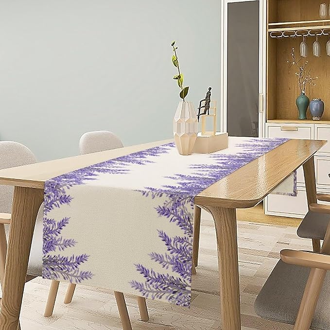 Purple Lavender Table Runner Vintage Watercolor Modern Kitchen Restaurant Decoration Suitable for Indoor and Outdoor Wedding Party Banquet Table Runner 13x108 Inch
