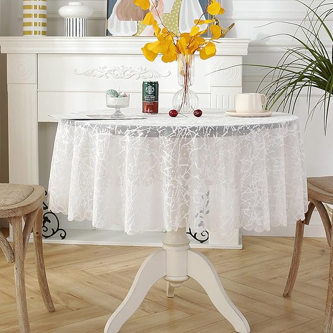 Jeloris Round Lace Tablecloth with Elegant Scalloped Bottom for Any Special Event Such as Wedding, Birthday Party, Baby Shower, Anniversary (70 inch, Style 3)