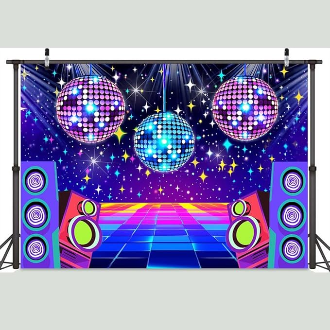 Dance Party Backdrop Retro 80s 90s Theme Stage Dance Ball Music Birthday Party Decoration DJ Photography Background 12 x 10 ft for Baby Shower Picture Photo Shoot Polyester Fabric,Multi2