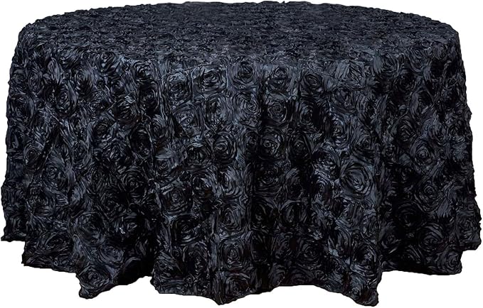 Efavormart 120" Wholesale Round Table Cover Black Grandiose Rosette 3D Satin Tablecloth for Wedding Party Event Decoration