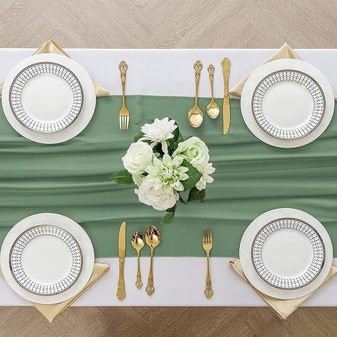 6 Pack 10 Ft Chiffon Table Runner Sage Green Gauze Long Table Runners 27x120 Inches Sheer Tulle Table Runner for Rustic Wedding Reception Bridal Shower Decorations Birthday Party