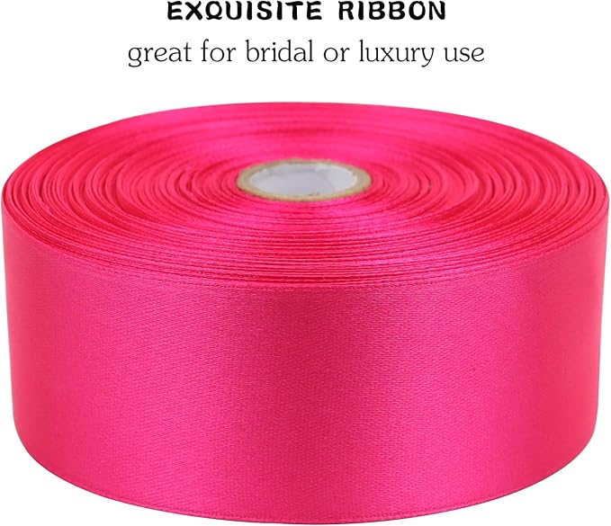 Hot Pink Solid Satin Ribbon 1-1/2 Inch 50 Yards Solid Polyester Fabric Ribbon for Gift Wrapping Wedding Christmas Baby Shower Birthday Party Decoration Handmade Immortal Flower Craft