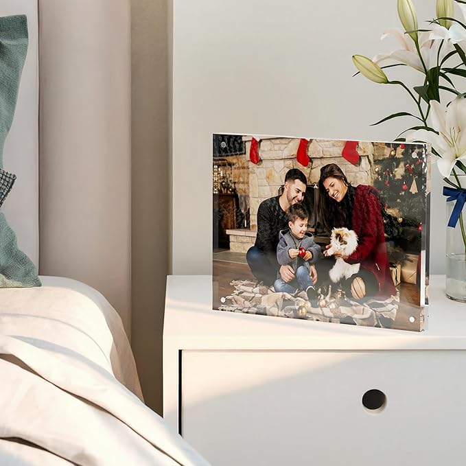8x10 Acrylic Picture Frame 1 Pack, Clear Freestanding Double Sided Frameless Magnetic Photo Frames, Desktop Display Decor Gift