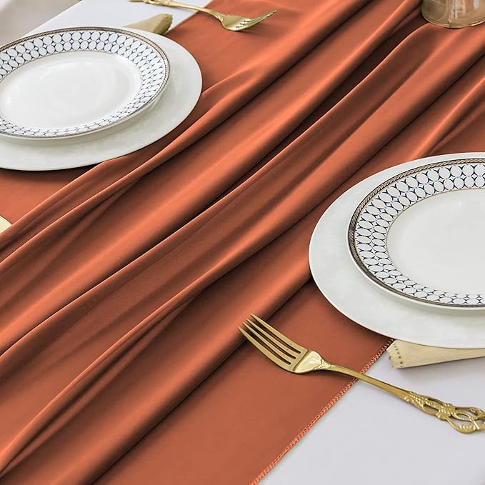 10 Pack 10 Ft Chiffon Table Runner Rust Gauze Long Table Runners 27x120 Inches Sheer Tulle Table Runner for Rustic Wedding Reception Bridal Shower Decorations Birthday Party