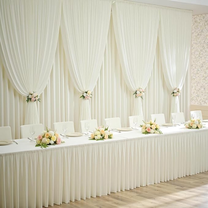 20×12ft Wrinkle Free Ivory Backdrop Curtain for Wedding Parties, 4 Panels 5×12ft Long Soft Silky Polyester Backdrop Drapes Cream Photo Back Drop Curtains for Party Photography Background Cloth