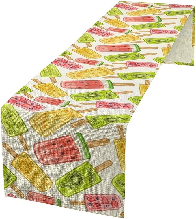 Ce Cream Table Runner, Cold Fruity Popsicles Summer Sweet Seasonal Dinner Runner for Party Holiday Home Kitchen Dining Table Decor 13"x108"