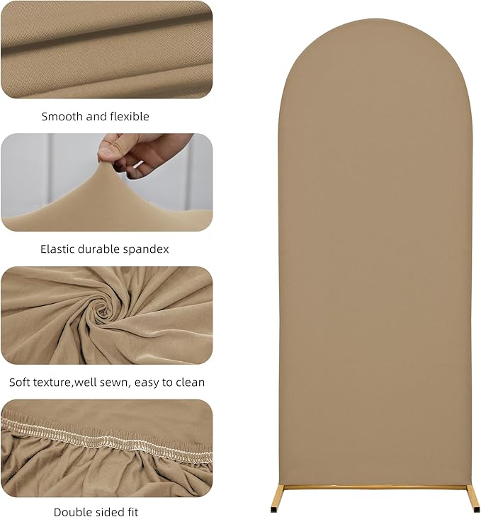 Wedding Arch Covers Arch Backdrop Cover Arch Stand Covers 7.2FT 6FT Set of 2 Arch Cover Spandex Fabric Stretchy Backdrop for Wedding Birthday Party Decoration Baby Shower (Khaki)
