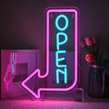 Looklight Open Arrow Neon Sign for Wall Decor Blue Pink LED Light Sign Decoration for Shop Bar Cafe Party Bookstore Supermarket gym, Get Your Business Seen Day or Night