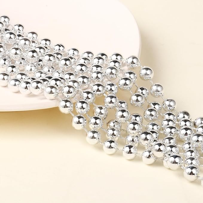 [66 Feet] Silver Pearl Beads Garland, 8MM 22 Yards Silver Faux Pearl Beads String Roll Bulk for DIY Craft Christmas Tree Wedding Party Decoration