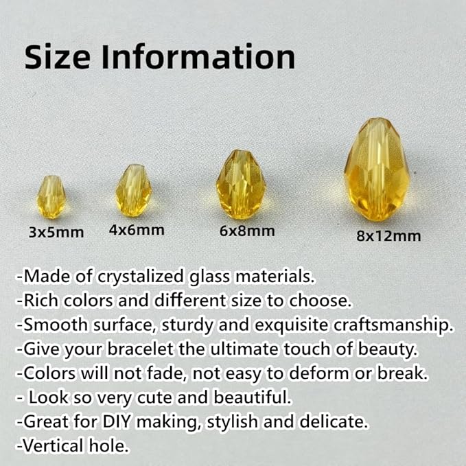 150pcs 4x6mm Teardrop Crystal Glass Beads for Jewelry Making, Faceted Vertical Hole Teardrop Glass Spacer Beads for Wind Chimes Bracelet Earring Necklace DIY Craft(Light Yellow)