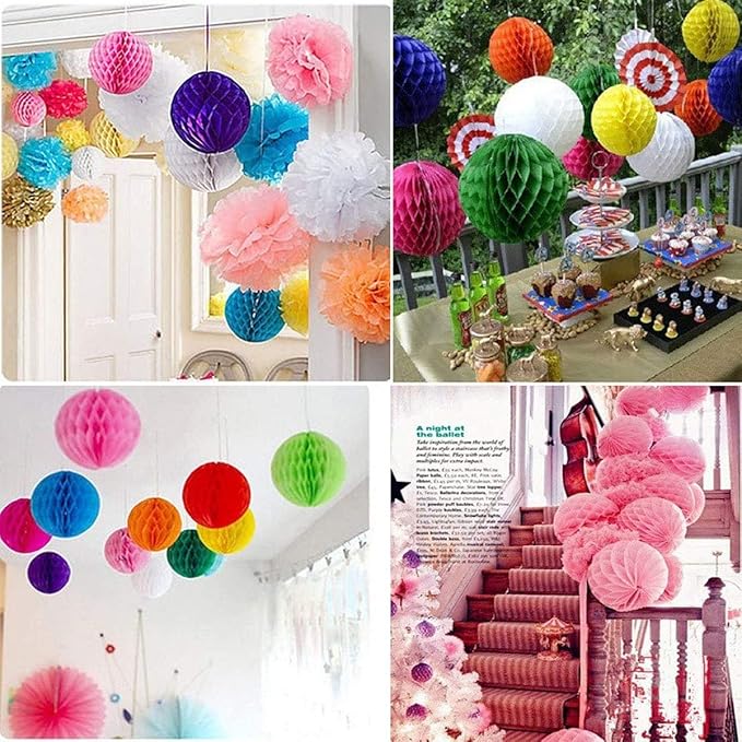 20pcs Honeycomb Decoration Paper Flower Balls Tissue Paper Pom Poms for Birthday Wedding Home Decor (6inch, Dark Green)
