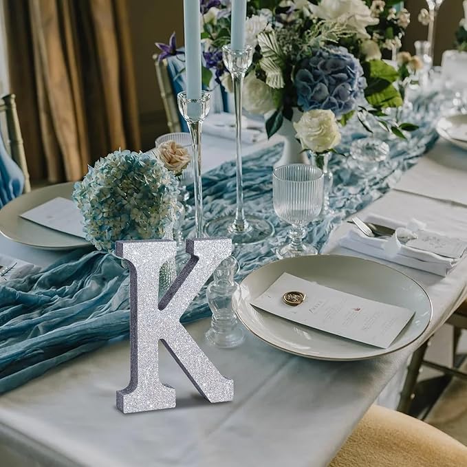 TONIFUL 8 Inch Silver Glitter Letter K Table Centerpiece A-Z Silver Birthday Party Decorations,Silver Alphabet K for Birthday,Chrismas,Graduation,Bridal Shower,Wedding,Anniversary Party Supplies
