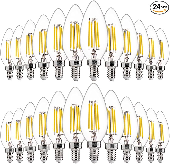 FLSNT 24 Pack Dimmable LED Candelabra Bulbs, 40W Equivalent LED Chandelier Light Bulbs, E12 Base, 5000K Daylight
