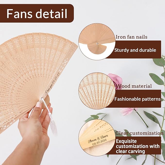1Pcs Personalized Folding Hand Fans Custom Engraved Summer Wedding Fans,Personalized Wooden Fans Party Favor Bridal Shower Gifts for Guests