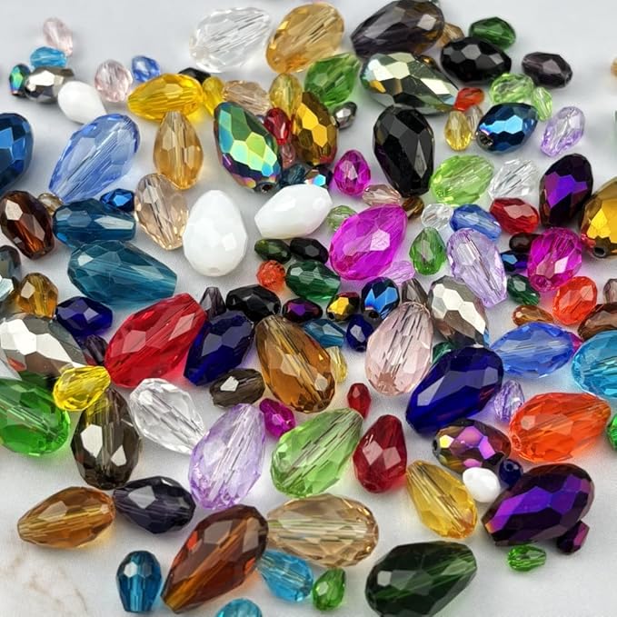 200pcs 3x5mm Teardrop Crystal Glass Beads for Jewelry Making, Faceted Vertical Hole Teardrop Glass Spacer Beads for Wind Chimes Bracelet Earring Necklace DIY Craft(Silver)